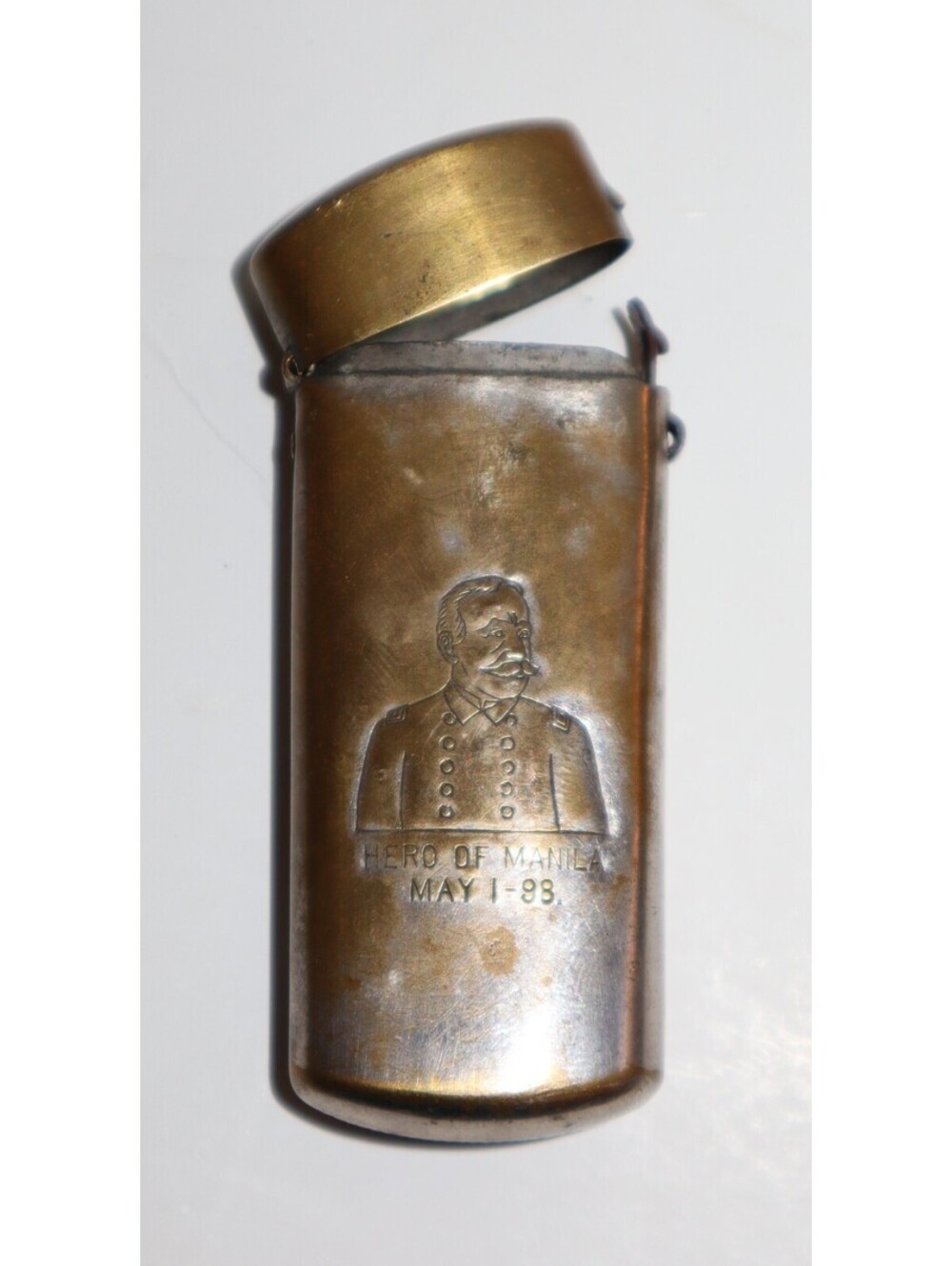 Rare 1898 Hero of Manila Adm. George Dewey Pocket Match Safe fully Functional